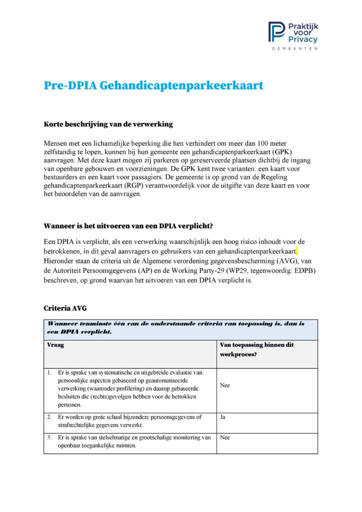 Preview pagina 3 van pre-DPIA Gehandicaptenparkeerkaart
