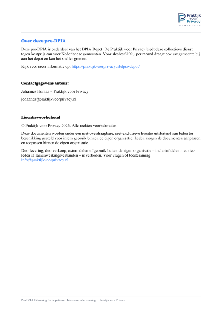 Preview pagina 2 van Pre-DPIA Uitvoering Participatiewet inkomensondersteuning