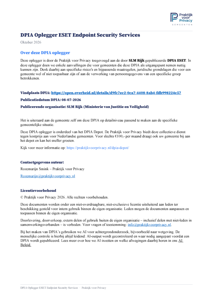Preview pagina 2 van DPIA Oplegger ESET Endpoint Security Services